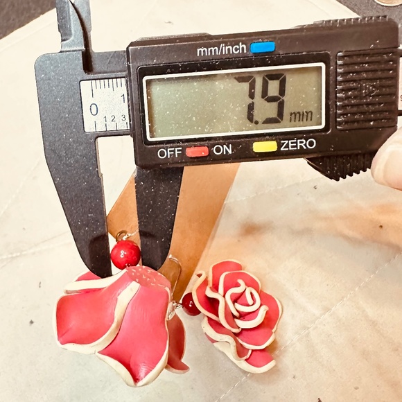 Rose & Bead Large Dangle Earrings Vintage Polymer Clay - Picture 13 of 13